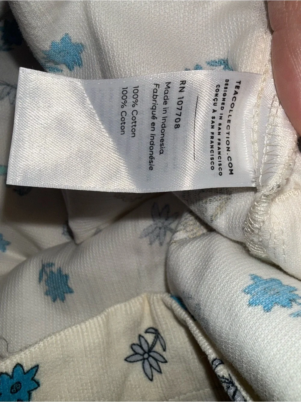 Tea Floral Long Sleeve Dress Size 5 Cream Blue Button Front Twirl Cottagecore